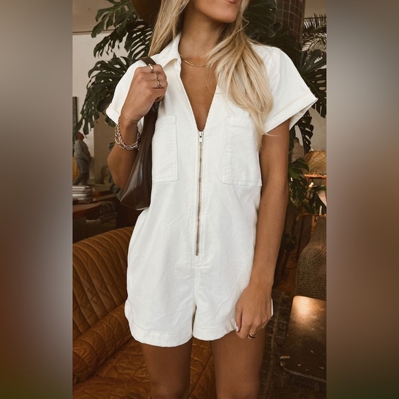 SHOW ME YOUR MUMU Range Zip Up Romper In Cream Corduroy - Picture 2 of 7